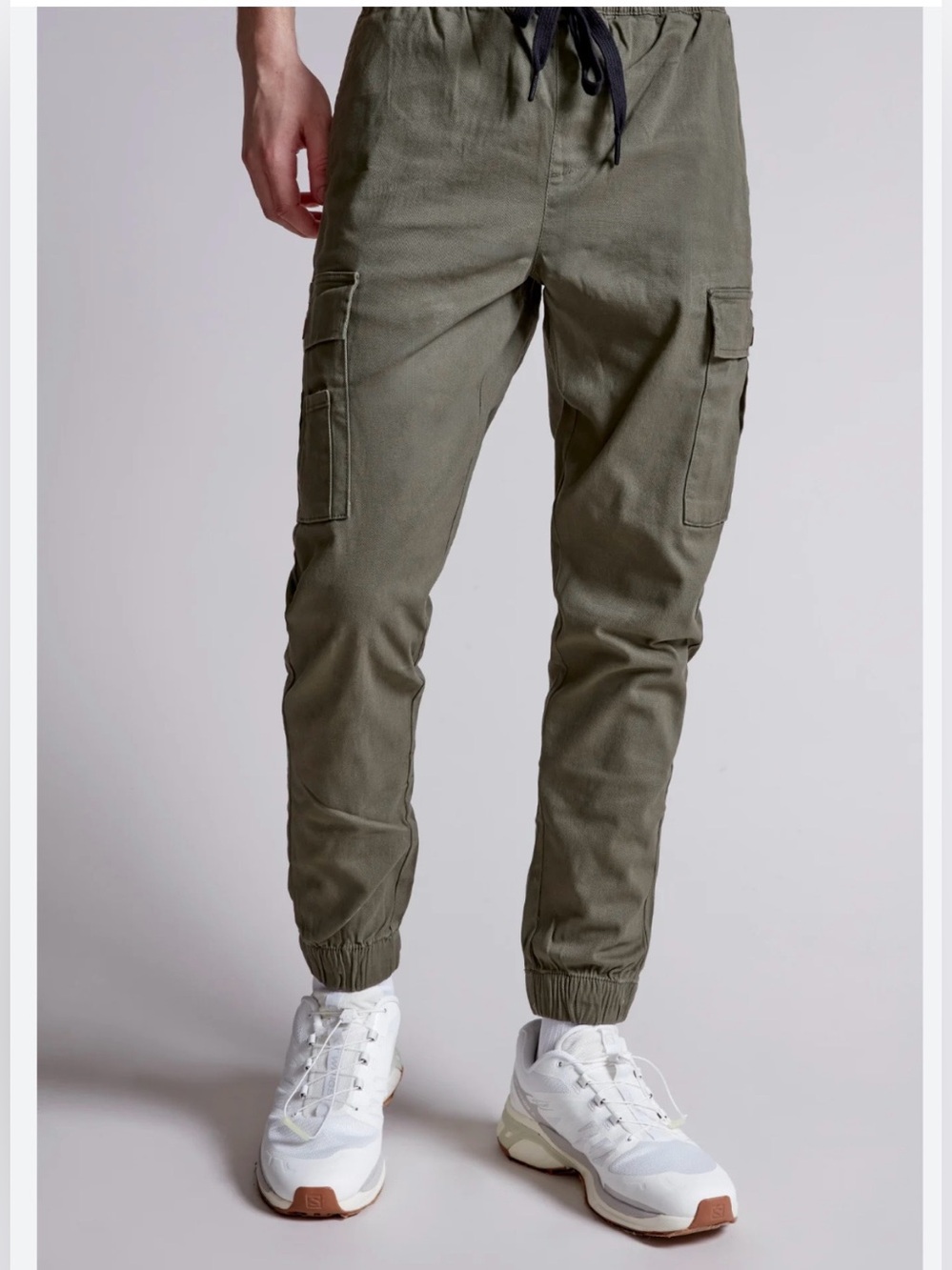 Men's Olive Cargo Joggers with Elastic Cuffs